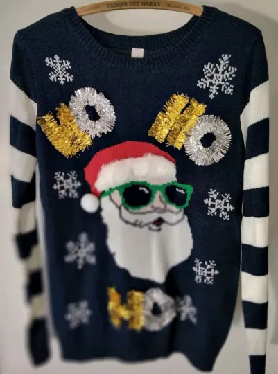 Discover Ugly Christmas Sweater No Boundaries Woman's (L) 11-13 Santa In Sunglasses