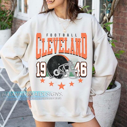Discover Cleveland Football Vintage Sweatshirt, Retro Sports Helmet, Game Day Gift