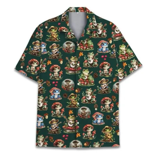 Discover Frog and Mushroom Hawaiian Shirts for Women and Men, Frog Playing Banjo Design