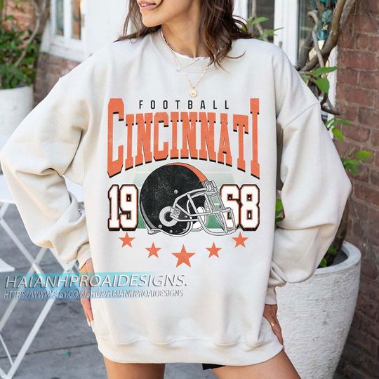 Discover Cincinnati Football Vintage Sweatshirt, Retro Sports Helmet, Game Day Gift