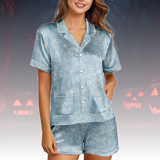 Discover Disney Mickey Short Pajamas, Cute Disney Pajamas For Women, Mickey Mouse Silk Pajama For Her, Disneyland Trip Pajamas Family