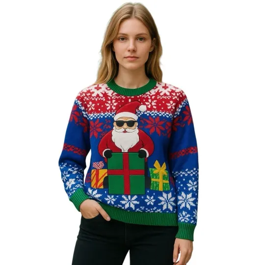 Discover Jolly Sweaters  Women’s Small Ugly Christmas Sweater Santa With Drink Pouch