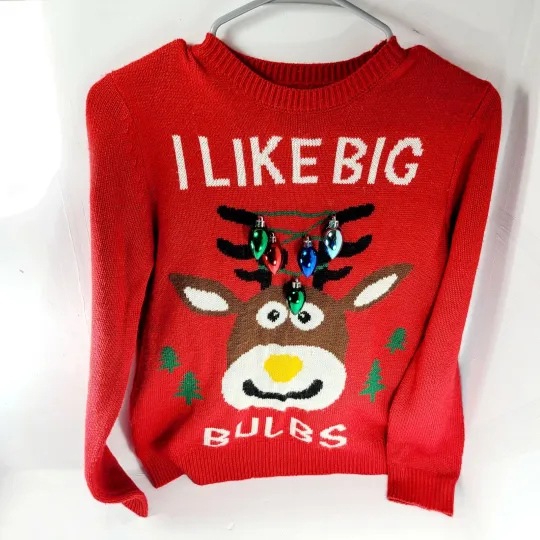 Discover Forever 21 I Like Big Bulbs Christmas Women's "Ugly Sweater" Small Red