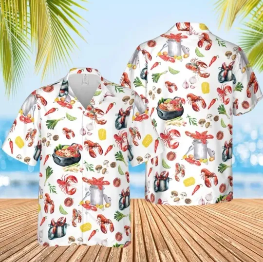 Discover Crawfish Boil Hawaiian Shirt, Funny Crawfish Party Button-Up Shirt