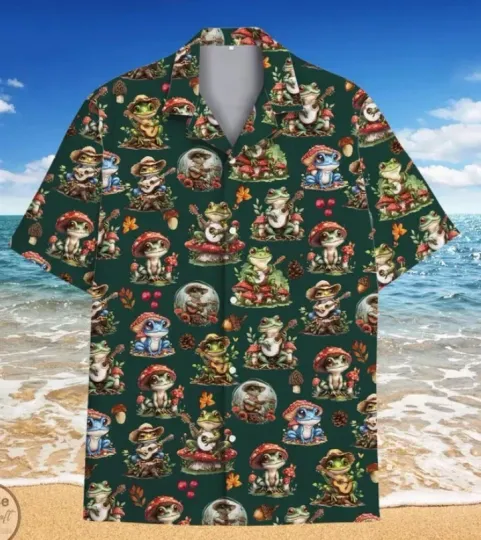Discover Retro Frog and Mushroom Hawaii Shirt for Men