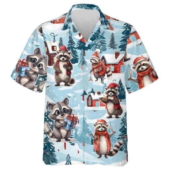 Discover Christmas Hawaiian Raccoon Shirt   Snowy Raccoon Hawaiian Shirt