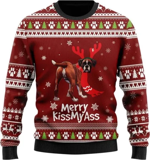 Discover Boxer Naughty Dog Ugly Christmas Sweater, Love Boxer Dog Ugly Xmas Sweater