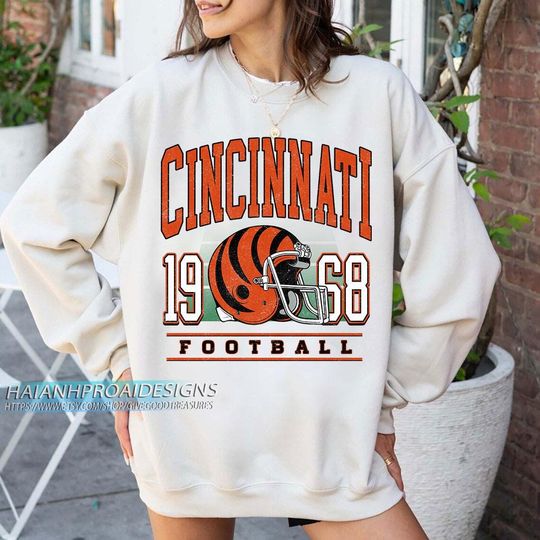 Discover Cincinnati Football Vintage 1968 Sweatshirt, Retro Tiger Helmet Crewneck, Classic Cincinnati Fan Shirt, Old School Game Day Gift