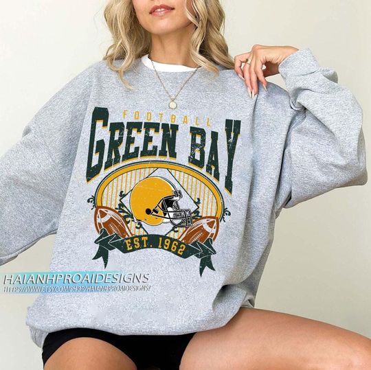 Discover Green Bay Football 1962 Vintage Sweatshirt, Retro Gold Green Helmet Crewneck, Classic Wisconsin Fan Sweater