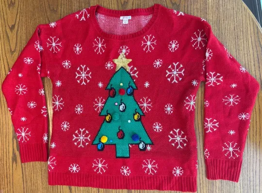 Discover Xhilaration Juniors XXL Ugly Christmas Sweater Red Tree Snowflake Holiday