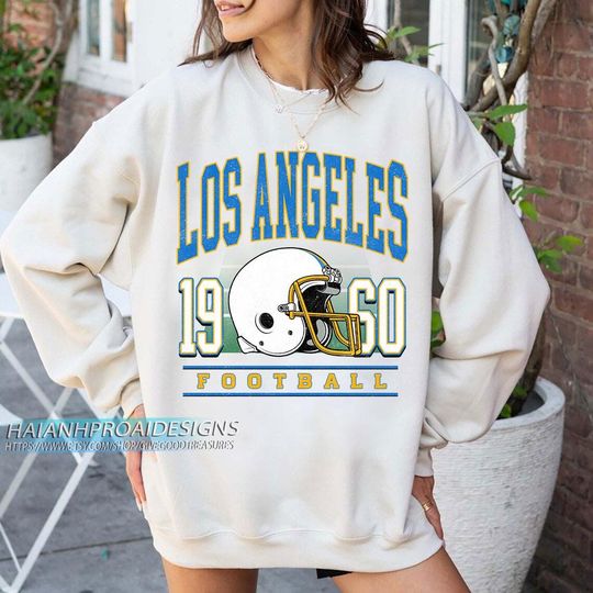 Discover Los Angeles Football Vintage 1960 Sweatshirt, Retro White Helmet Crewneck, Classic Los Angeles Fan Shirt, Old School Game Day Gift