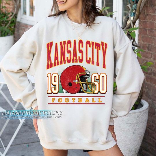 Discover Kansas City Football Vintage 1960 Sweatshirt, Retro Red Helmet Crewneck, Classic Kansas City Fan Shirt, Old School Game Day Gift