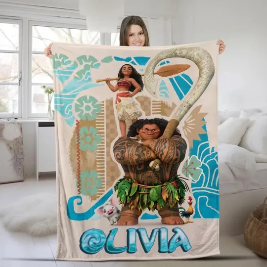 Discover Disney Moana 2 Princess Simea Maui Hei Hei Pua Customize Fleece Blanket