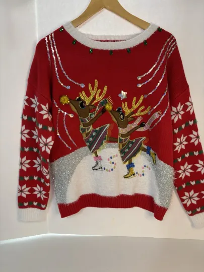 Discover Ugly Christmas Sweater Xmas Reindeer Skating adult 12/14