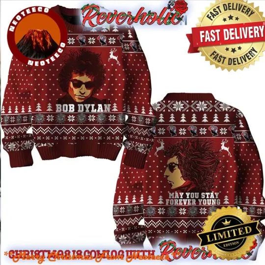 Bob Dylan Forever Young Xmas Holiday Gift Ugly Christmas Sweater