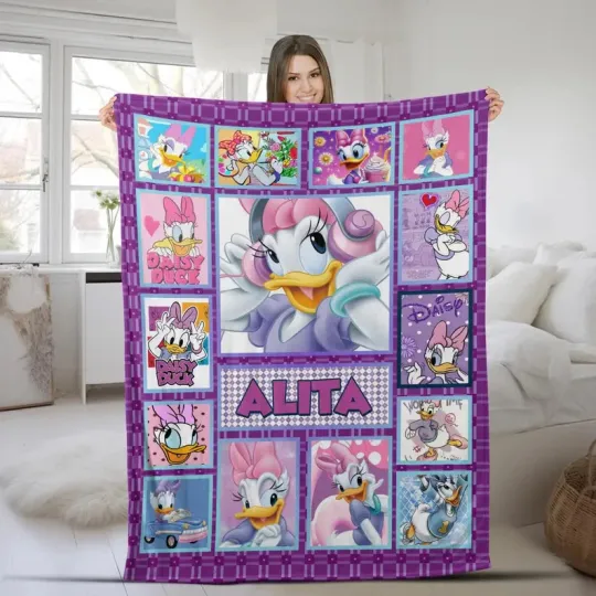 Discover Disney Mickey And Friends Daisy Duck Purple Graphics Customize Fleece Blanket
