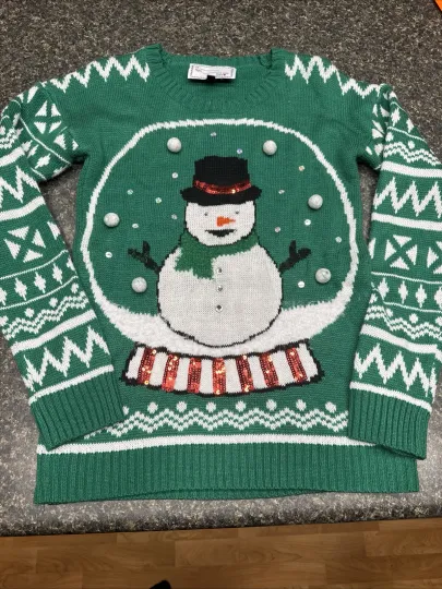 Discover With Love Derek Ugly MEDIUM Christmas Snowman Party Holiday Sweater Green