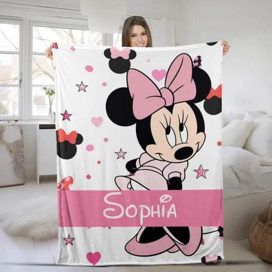 Discover Disney Minnie Mouse Cute Pink Pattern Customize Fleece Blanket