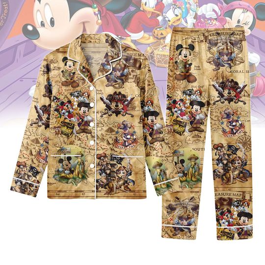 Discover Mickey Mouse Long Satin Pajamas Set, Disney Mickey And Friends Women Pajamas, Pirates of the Caribbean Pajamas, Halloween Gift For Her
