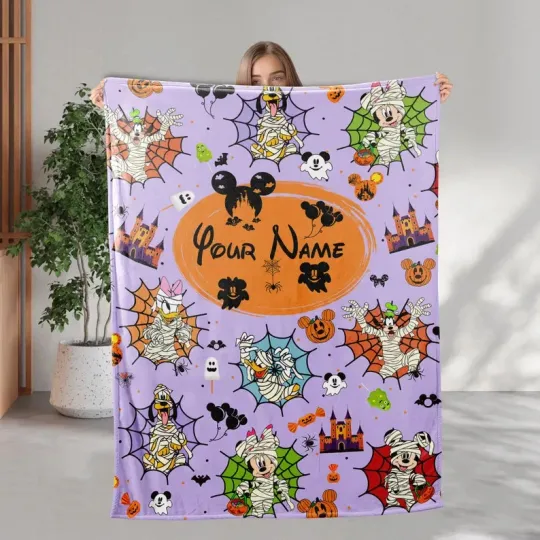 Discover Disney Mickey And Friends Spooky Halloween Purple Customize Fleece Blanket