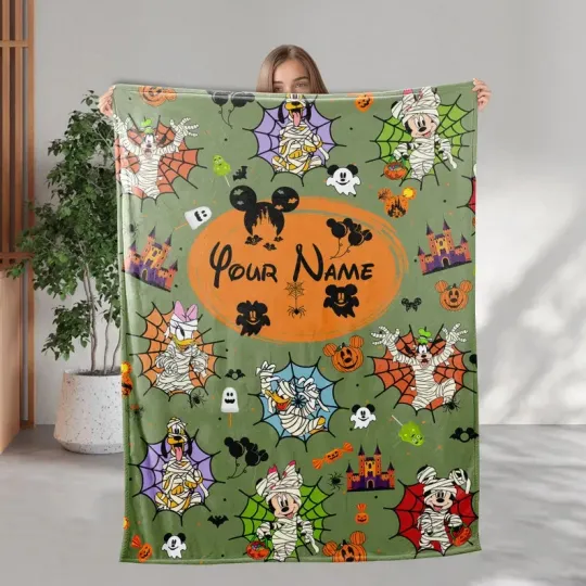 Discover Disney Mickey And Friends Spooky Halloween Green Customize Fleece Blanket