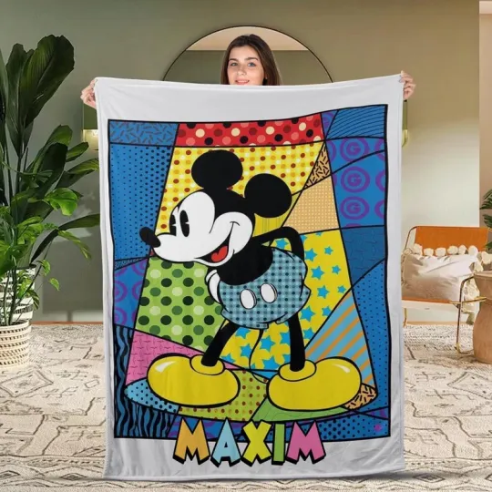 Disney Mickey Mouse 80s Standing Pose Color Disneyland Customize Fleece Blanket