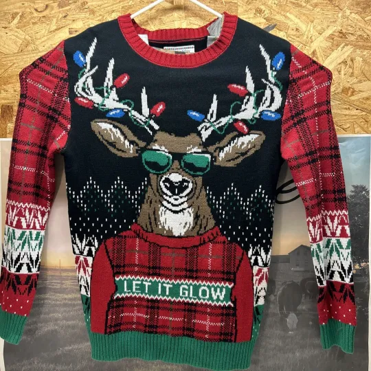Discover Ugly Christmas Holiday Sweater Let It Glow Reindeer Red Green Adult Size Large