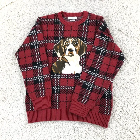 Discover Urban Outfitters Red Tartan Dog Ugly Christmas Sweater Unisex Adult Size Small