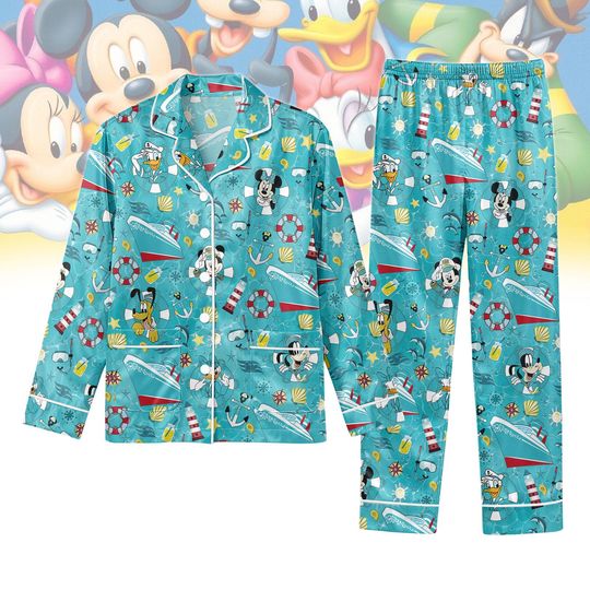 Mickey Cruise Long Satin Pajamas Set, Disney Cruise Women Pajamas, Mickey And Friends Pjm, Disneyland Shirt, Disney World, Gift For Her