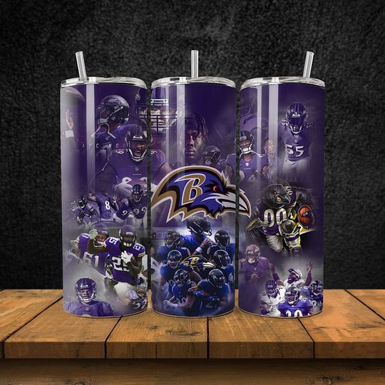 Baltimore Football Team Ravens Tumbler with Lid and Straw, Gift for Football Fan