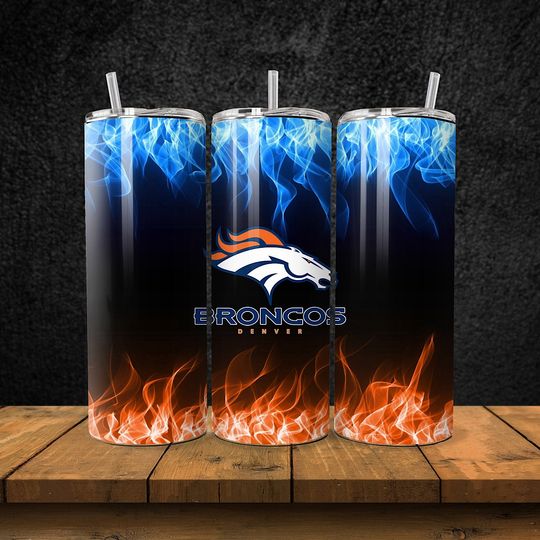 Denver Football Team Broncos Tumbler with Lid and Straw, Gift for Football Fan