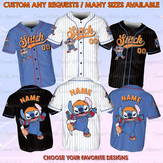 Disney Stitch Halloween Costume Jersey, Stitch Horror Doll Characters Shirt, Stitch Cosplay Creepy Doll Shirt, Lilo N Stitch Halloween Shirt