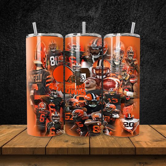 Cleveland Football Team Browns Tumbler with Lid and Straw, Gift for Football Fan