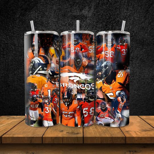 Denver Football Team Broncos Tumbler with Lid and Straw, Gift for Football Fan