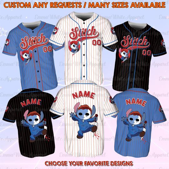 Discover Disney Stitch Horror Halloween Jersey, Stitch Cosplay Horror Character Shirt, Stitch Halloween 2025 Party Shirt, Horror Stitch Costume Shirt