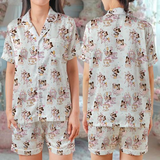 Discover Mickey and Minnie Couple Pajama Set, Disney Minnie and Mickey with Dumbo Sleepwear, Mickey Minnie Carousel Pajamas, Magical Jumbo Loungewear