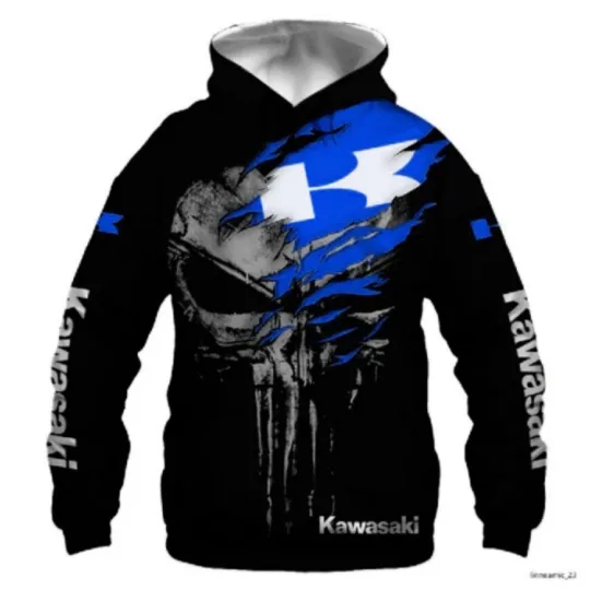 Discover Kawasaki Hoodie 3D Teem Racing All Over Printed For Gift Hot Trend Blue New
