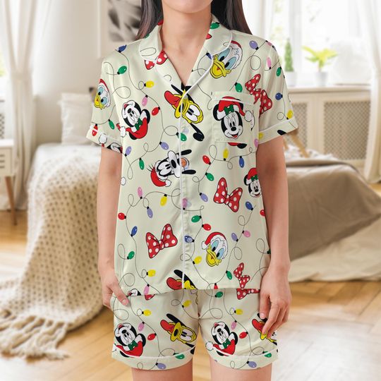 Discover Disney Very Merry Christmas Pajama Set, Christmas Lights Sleepwear, Mickey & Friends Christmas, Disneyland Xmas Family Holiday Loungewear