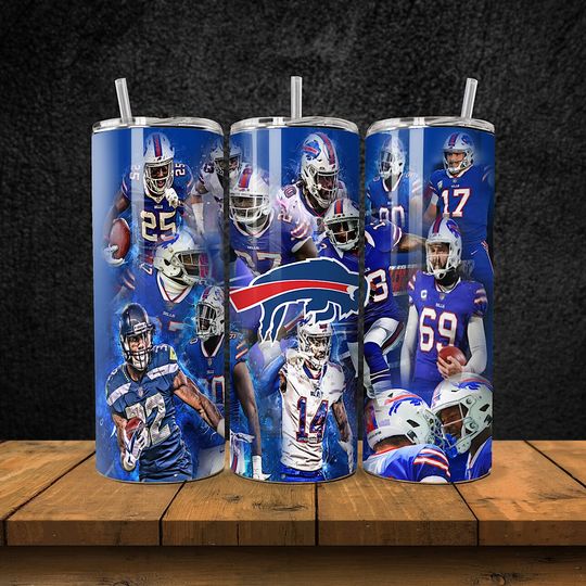 Buffalo Football Team Bills Tumbler with Lid and Straw, Gift for Football Fan