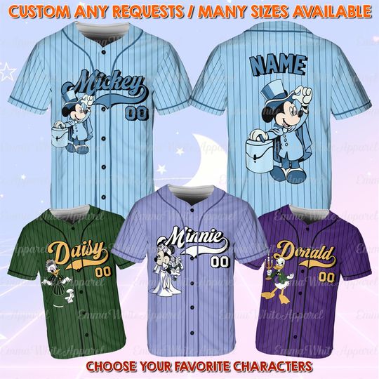Discover Custom Mickey And Friends Halloween Baseball Jersey, Mickey And Friends Haunted Mansion Jersey, Mickey Minnie Daisy Donald Halloween Jersey
