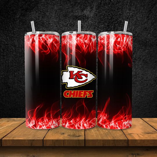 Kansas City Football Team Chiefs Tumbler with Lid and Straw, Gift for Football Fan