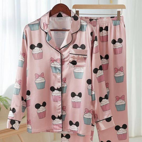 Discover Mickey Mouse Christmas Cupcake Satin Pajamas Set, Christmas Pajamas, Very Merry Christmas Pjs, Disneyland Xmas Pajamas, Disneyu Cupcake Pjs