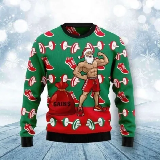 Discover Santa Gym Ugly Christmas Sweater, Xmas Christmas Sweater, Santa Lover Gift