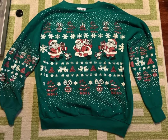 Vintage 90s Sky Lite Ugly Christmas Santa Noel Sweater Crew Neck USA Made Large