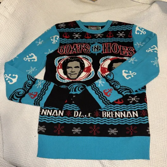 STEP BROTHERS Ugly Christmas SWEATER movie LIGHT UP Size S Small Holiday Blue