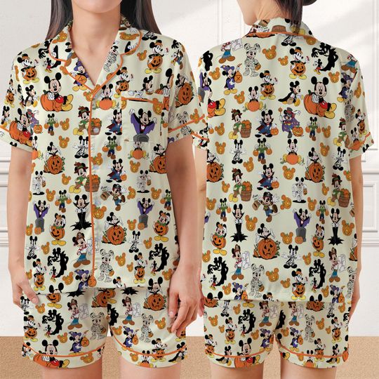 Disney Pumpkin Sleepwear, Halloween Mickey Mouse Pajama Set, Mickey and Friends Halloween Loungewear, Trick or Treat Pajamas, Disney Fall