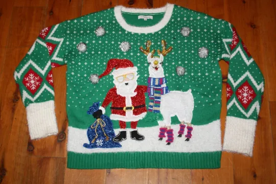 Discover United States UGLY CHRISTMAS SWEATER Black FULL SANTA BODY Medium NICE