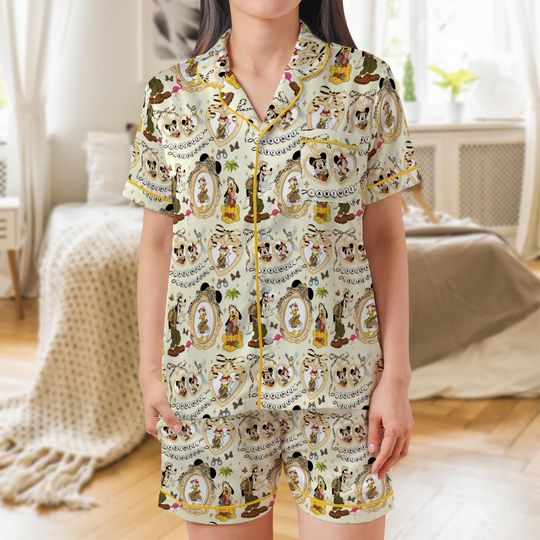 Disney Safari Mode Sleepwear, Mickey And Friends Leopard Coquette Bows Pajama Set, Disney Animal Kingdom Loungewear Set, Disney Heart Locket