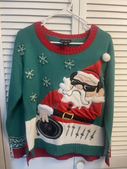 Love Always Ugly DJ Santa Christmas Sweater Size Small Jingle Bells