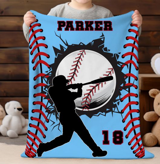 Discover Custom Baseball Blanket with Name & Number Personalized Baseball Throw Blanket Sports Fan Gift Adults Baseball Player Baseball Mom Gift Idea